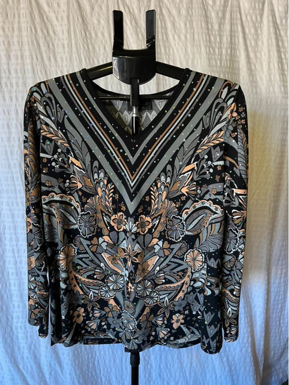 Bob Mackie Wearable Art Rhinestone Floral Paisley Top Women’s M
